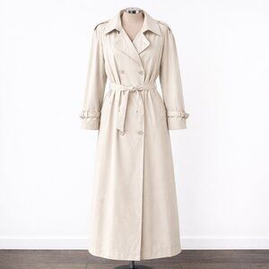 EUROMODE Woman's Vintage Classic Trench Coat Long Belted Cream Ivory Sz.42